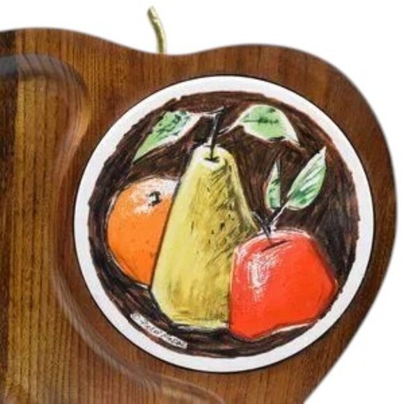 MCM Vintage 1960's Fred Press Cheese Board Apple Design Charcuterie Board - Picture 4 of 8